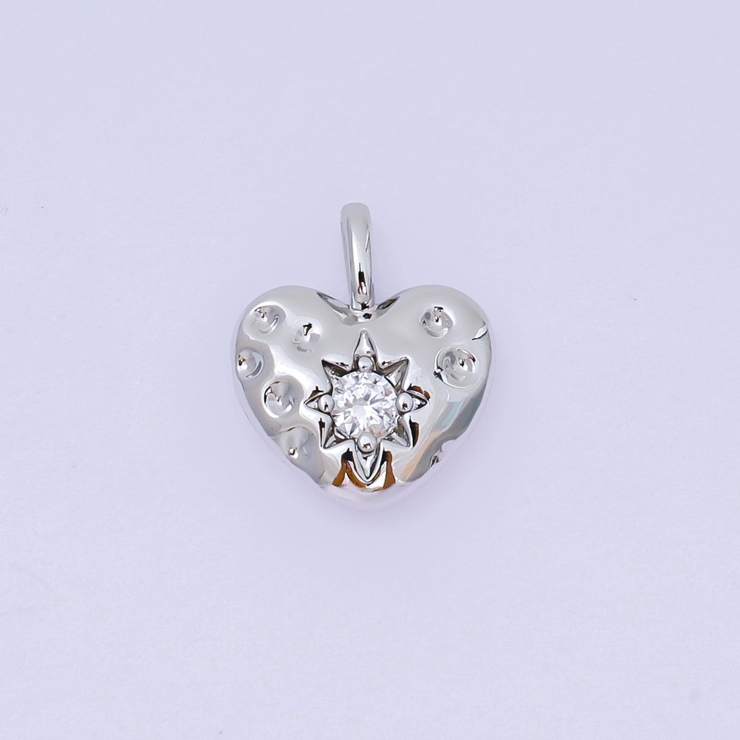 Dainty Puffy Gold Heart Charm with CZ Star On Heart Shape Pendant 24K Gold Filled charm AH-516