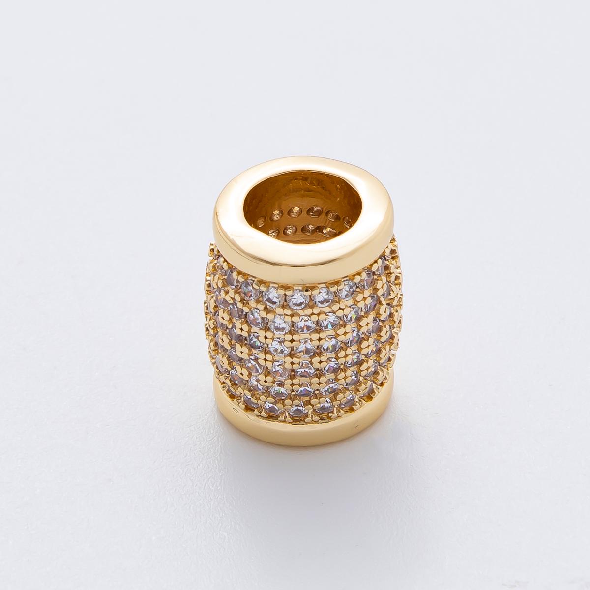 Big Barrel bead spacer 18k Gold Filled pave black cz Tube slider charm for men women jewelry making supplies AF-A1066