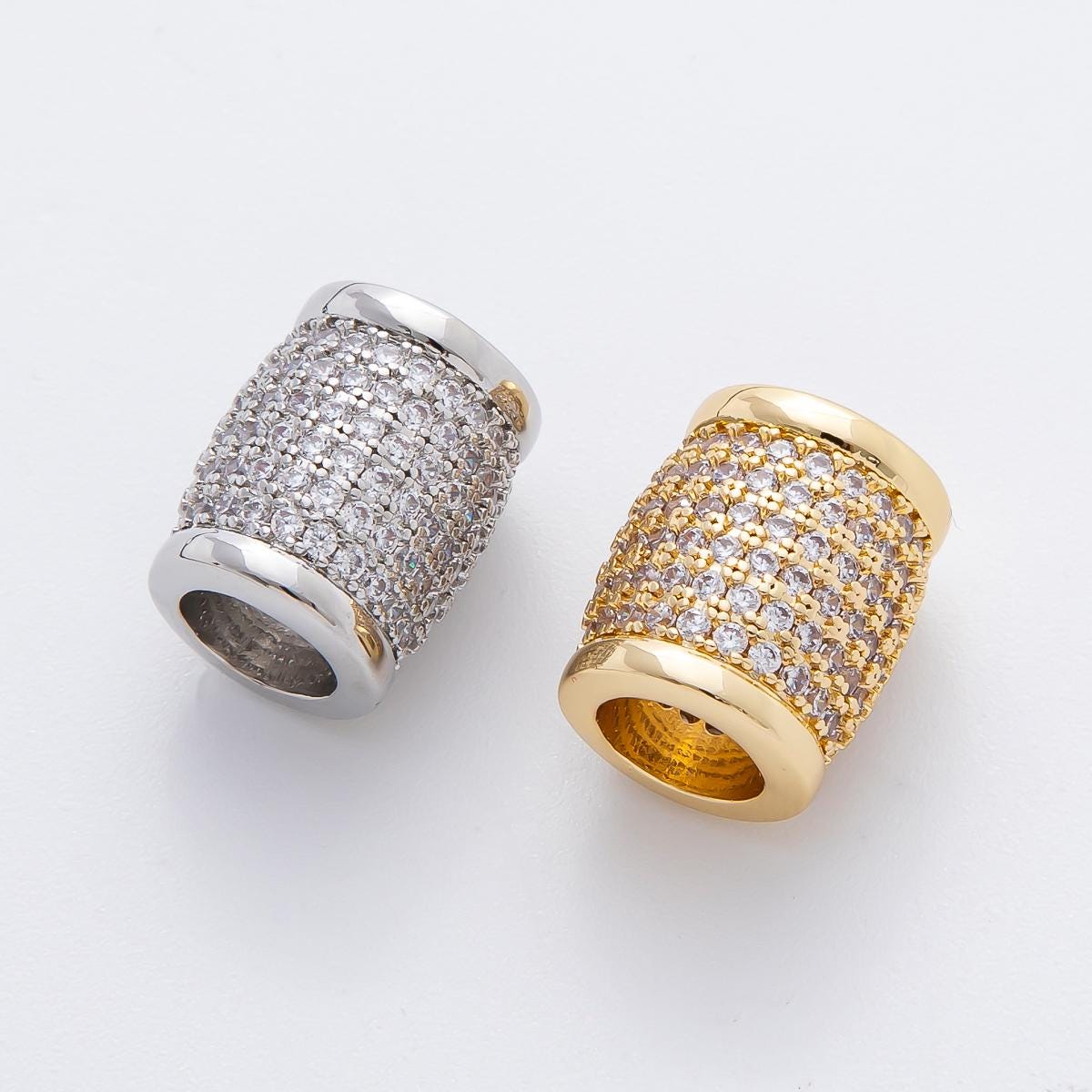 Big Barrel bead spacer 18k Gold Filled pave black cz Tube slider charm for men women jewelry making supplies AF-A1066
