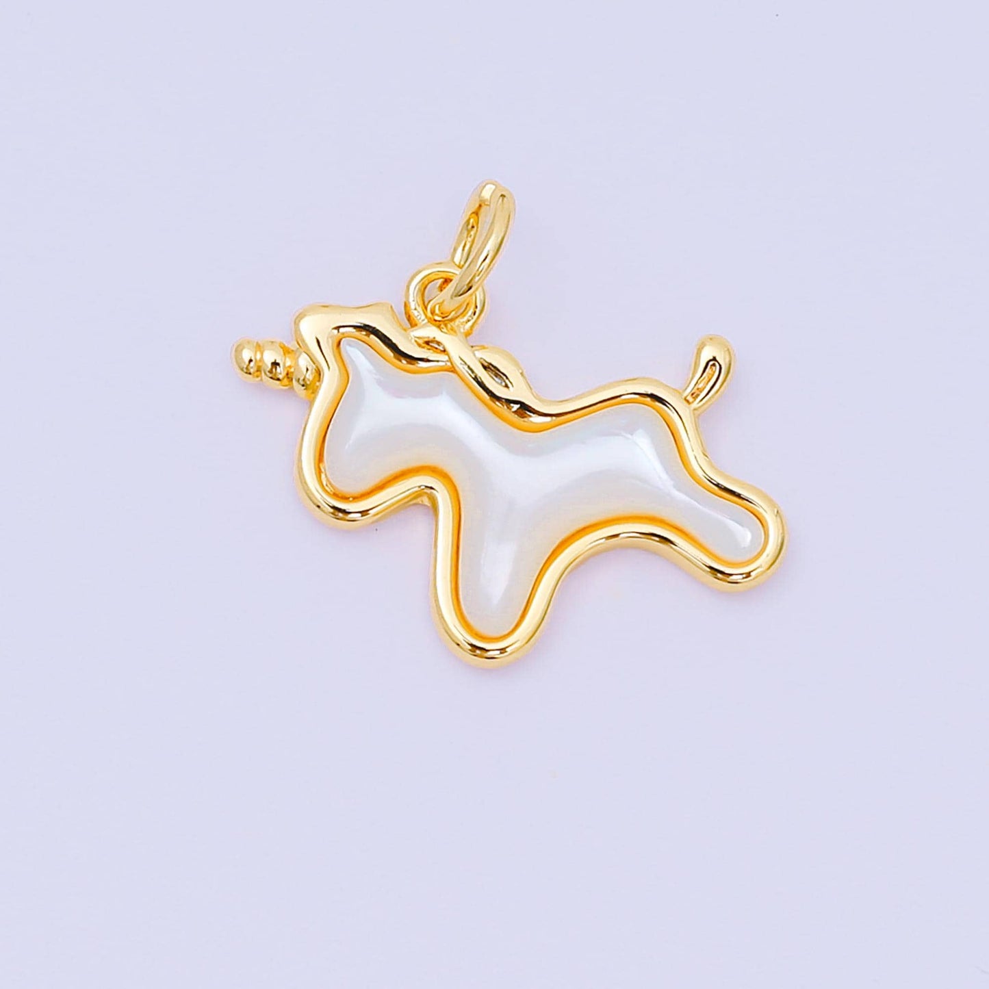 24K Gold Filled 14mm Shell Pearl Tiny Pony Unicorn Charm in Gold & Silver | AH-594