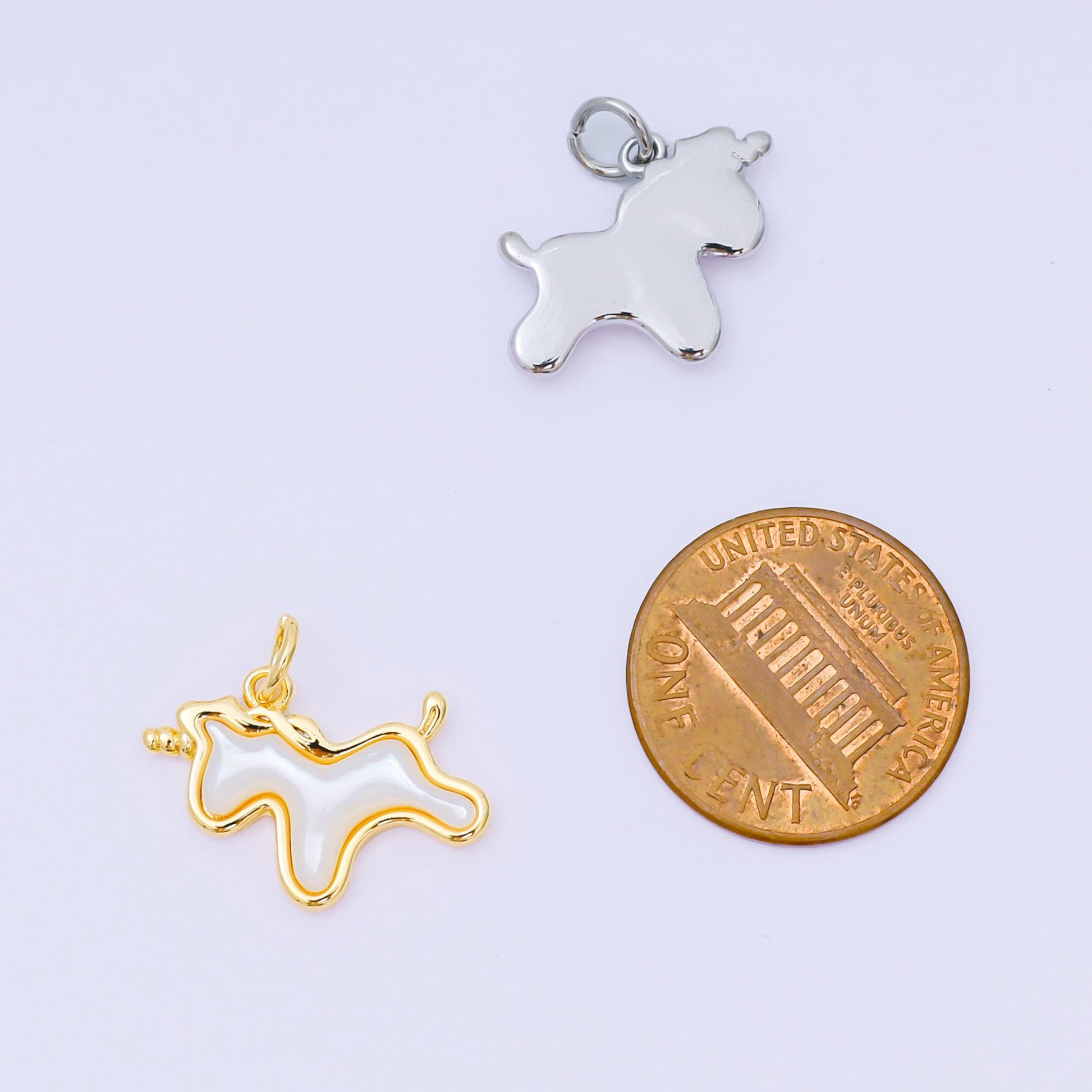 24K Gold Filled 14mm Shell Pearl Tiny Pony Unicorn Charm in Gold & Silver | AH-594