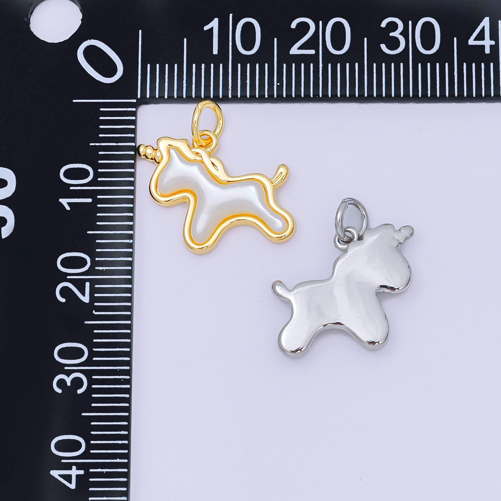 24K Gold Filled 14mm Shell Pearl Tiny Pony Unicorn Charm in Gold & Silver | AH-594