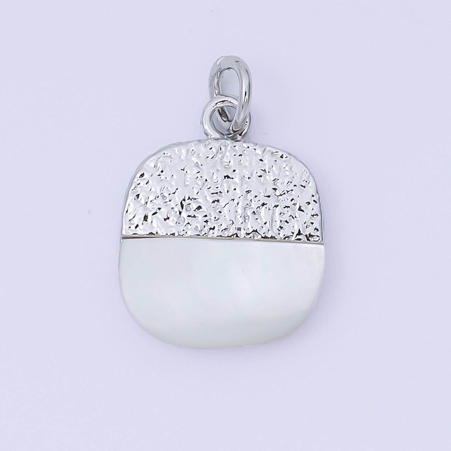 24K Gold Filled 16mm Shell Pearl Two-Toned Half Square Charm in Gold & Silver | AH-593