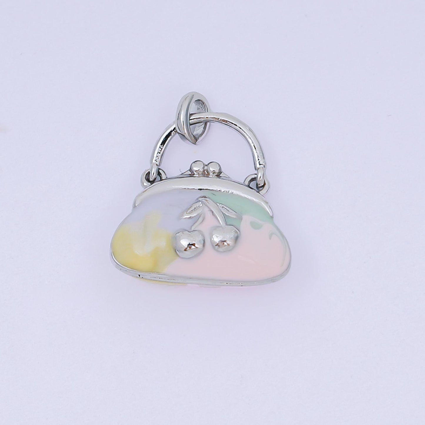 24K Gold Filled 10mm Enamel Art Cherry Fruit Mini Handbag Purse Pendant in Gold & Silver | AA-1573