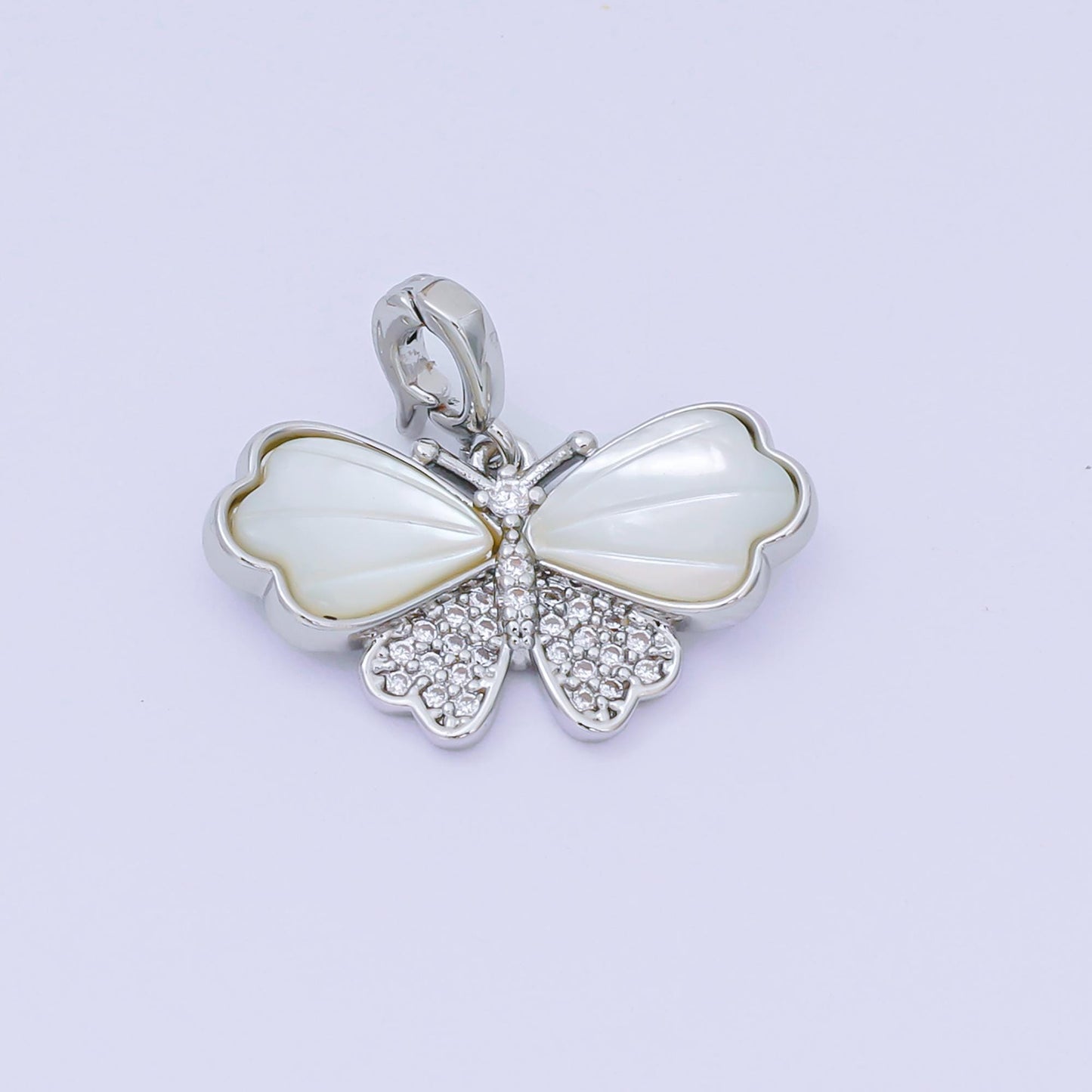24K Gold Filled 12mm Micro Paved CZ Mother of Pearl Magnificent Mariposa Butterfly Pendant in Gold & Silver | AA-1576
