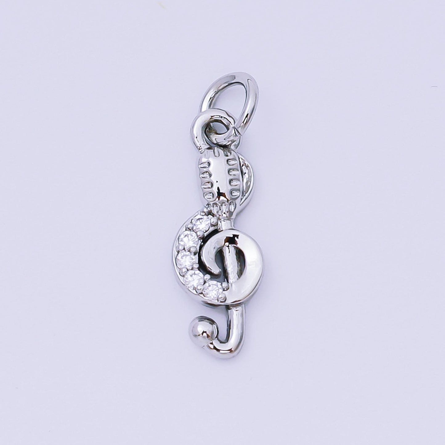 24K Gold Filled 16mm Micro Paved CZ Microphone in G-Clef Treble Music Note Charm in Gold and Silver | AH-589