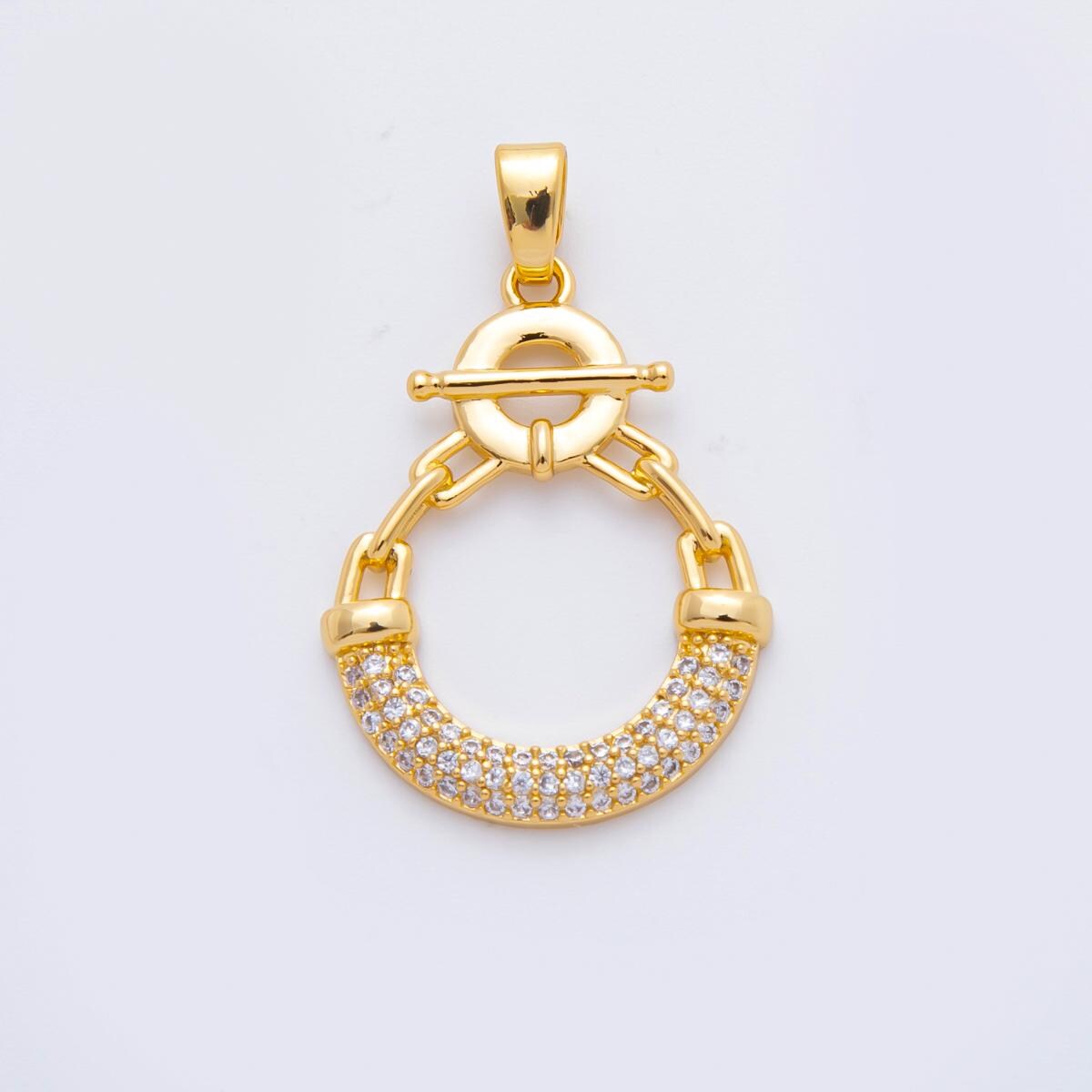 Gold Round compass pendant, 24k gold Filled micro paved clear cz Nautical compass medallion charm | AF-A1120