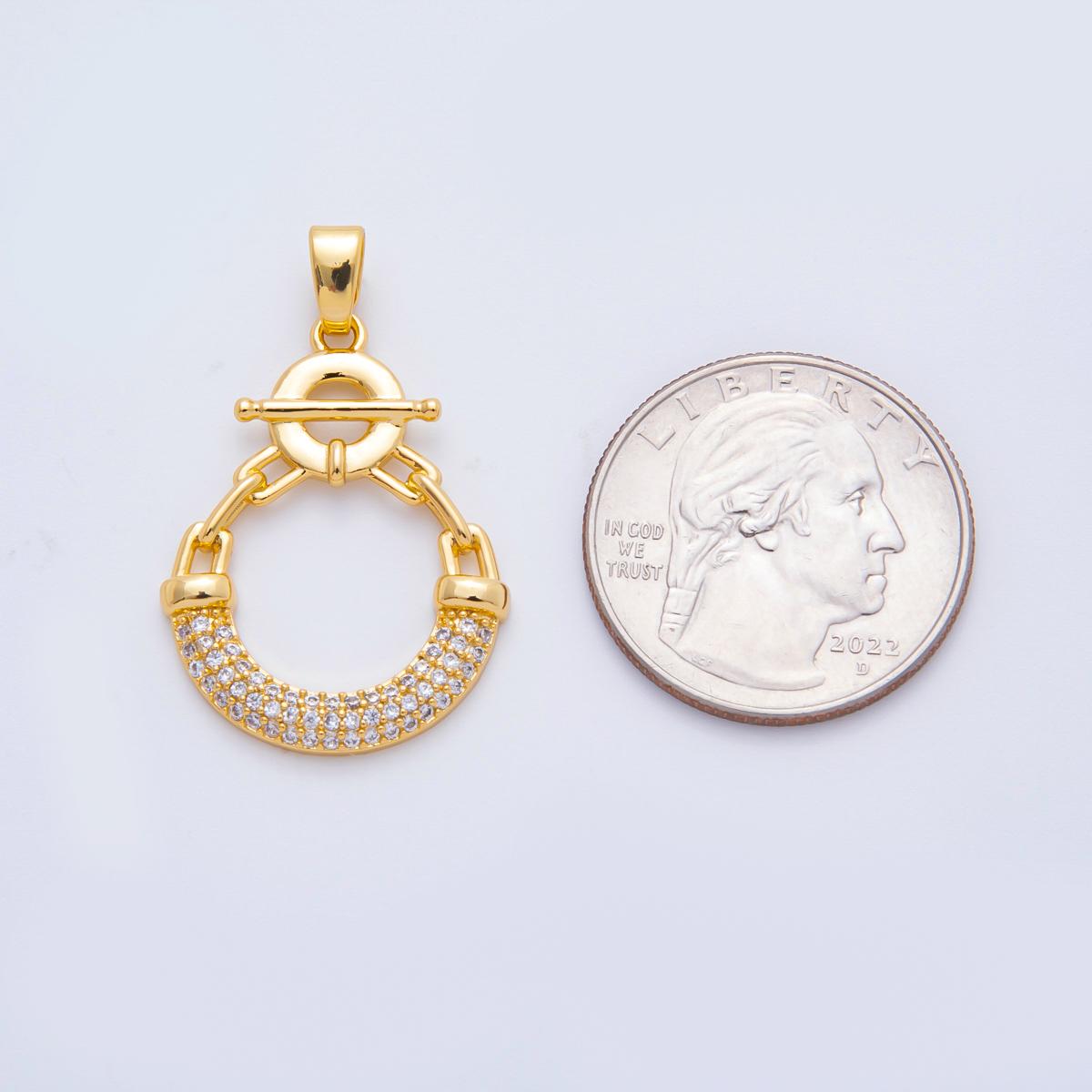 Gold Round compass pendant, 24k gold Filled micro paved clear cz Nautical compass medallion charm | AF-A1120