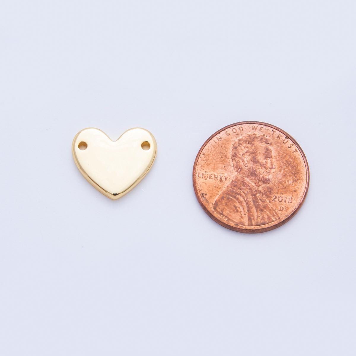 18K Gold Filled Flat Heart Charm Connector with Double hole for Necklace Bracelet Component Y-160