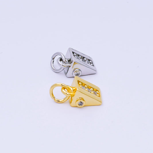 24K Gold Filled 10mm Micro Paved CZ Slice of Cheese Cake Triangle Charm in Gold & Silver | AH-584