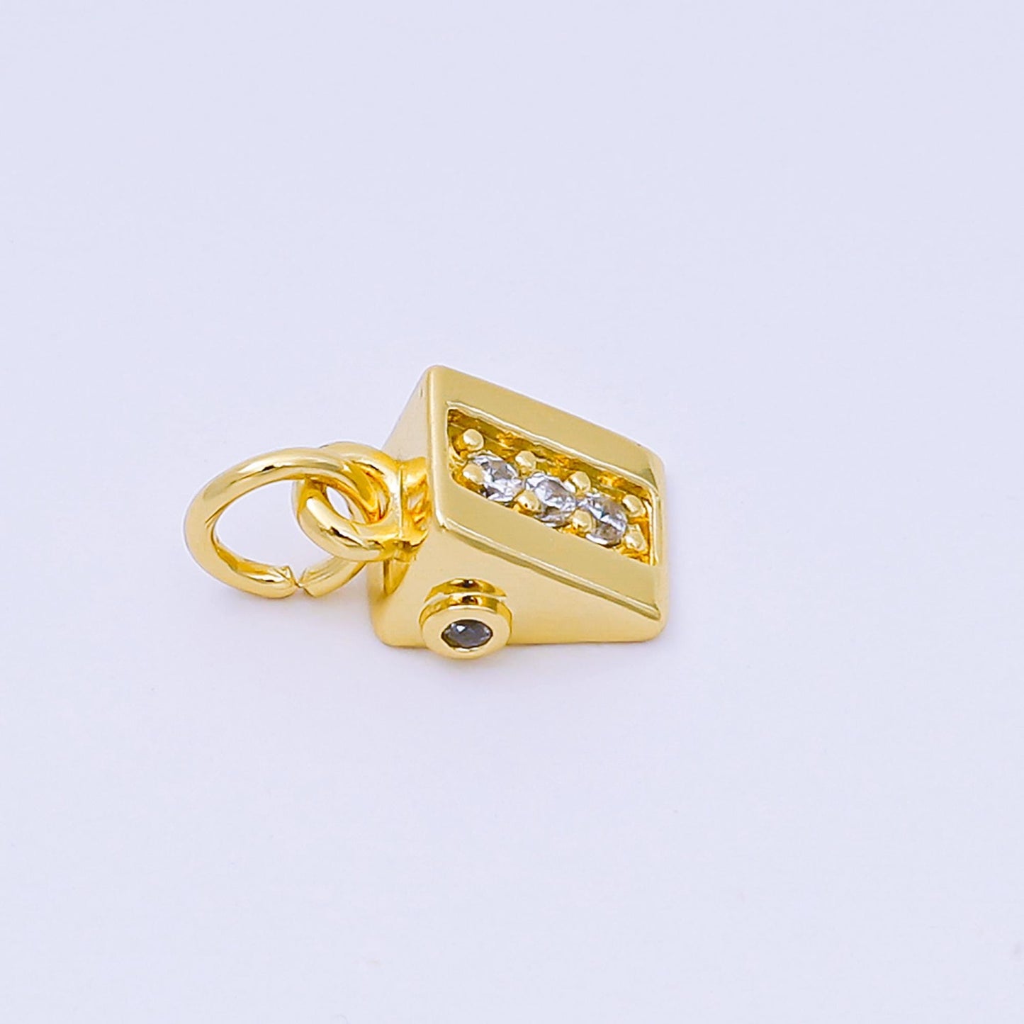 24K Gold Filled 10mm Micro Paved CZ Slice of Cheese Cake Triangle Charm in Gold & Silver | AH-584