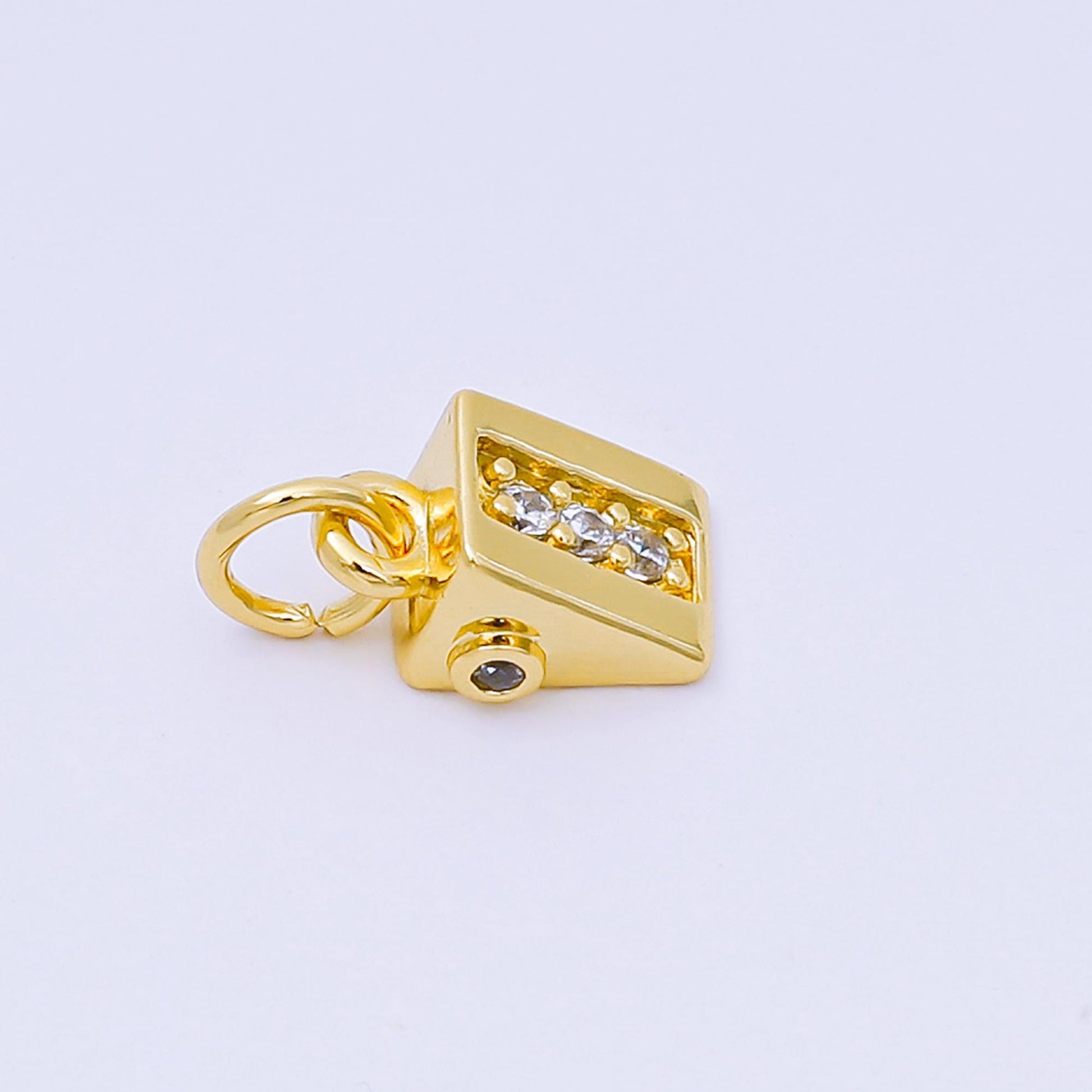 24K Gold Filled 10mm Micro Paved CZ Slice of Cheese Cake Triangle Charm in Gold & Silver | AH-584