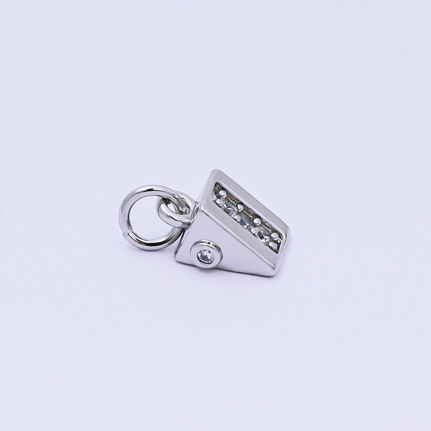 24K Gold Filled 10mm Micro Paved CZ Slice of Cheese Cake Triangle Charm in Gold & Silver | AH-584