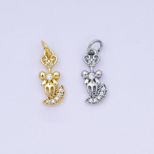 24K Gold Filled 16mm Micro Paved CZ Shiny Fork Bow Tie Charm in Gold & Silver | AH-590