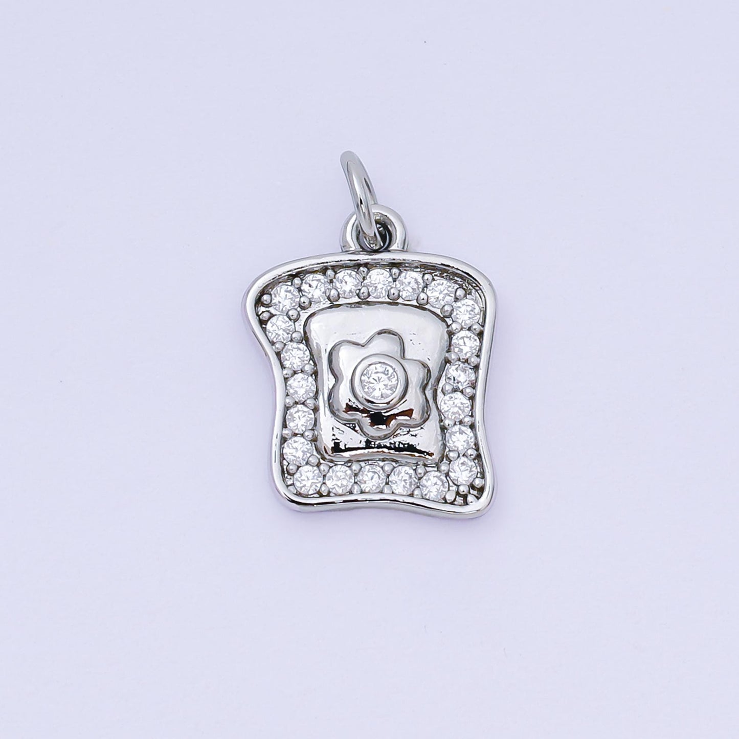 24K Gold Filled 15mm Micro Paved CZ Breakfast Bread, Egg Food Charm in Gold & Silver | AH-585