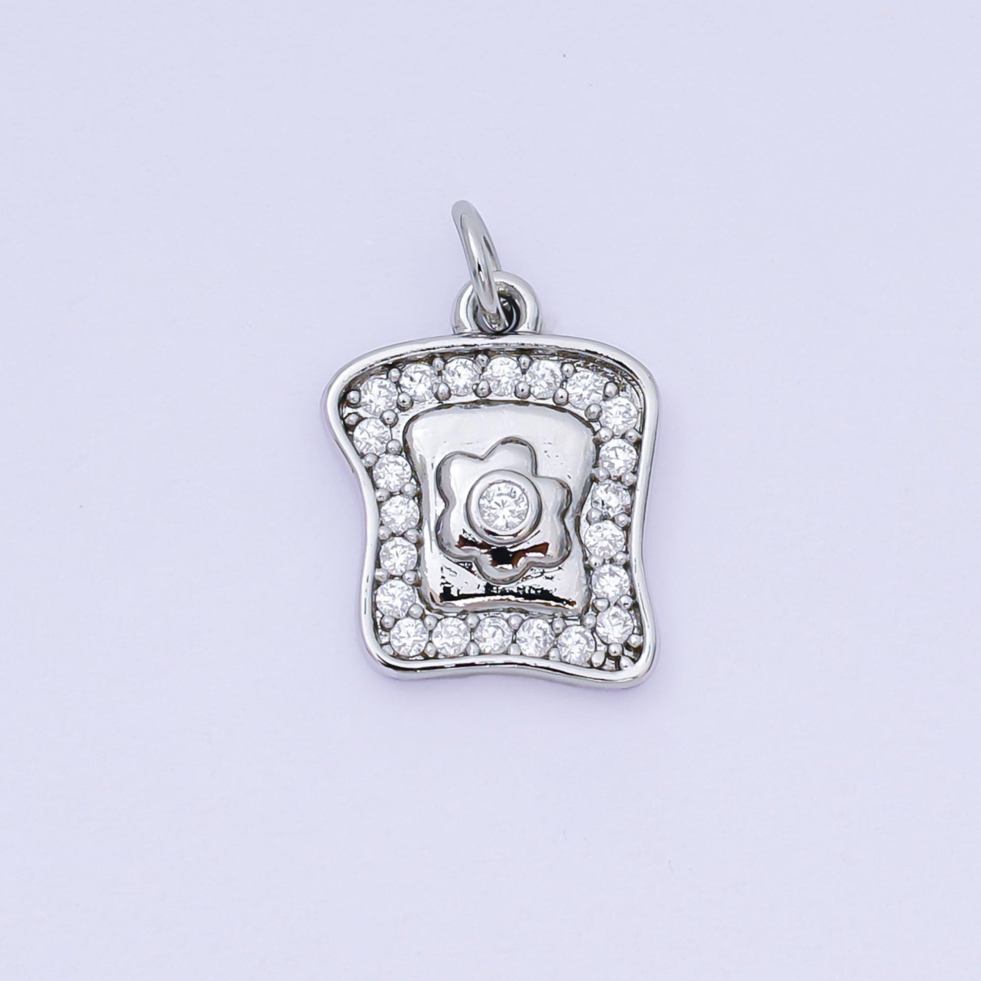 24K Gold Filled 15mm Micro Paved CZ Breakfast Bread, Egg Food Charm in Gold & Silver | AH-585