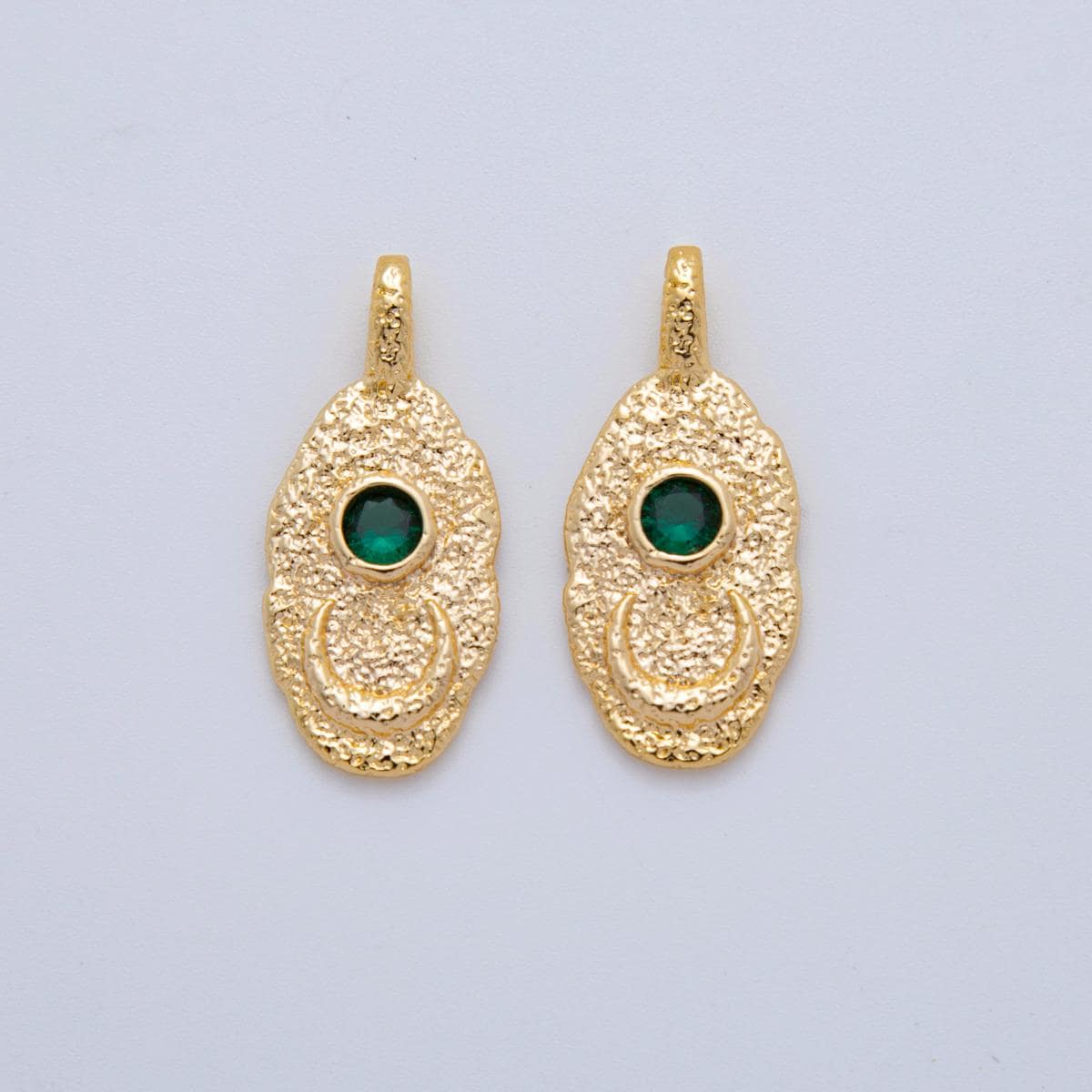 18K Gold Filled Hammered Rustic Oval Celestial Crescent Moon Textured Oval Charm | AH-785