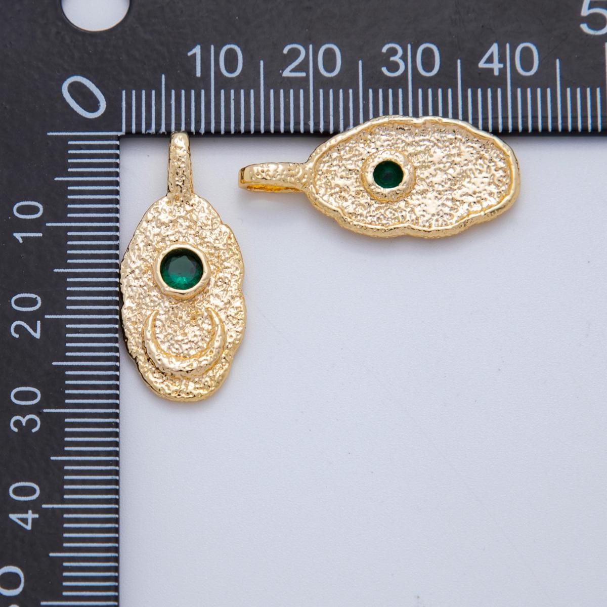 18K Gold Filled Hammered Rustic Oval Celestial Crescent Moon Textured Oval Charm | AH-785