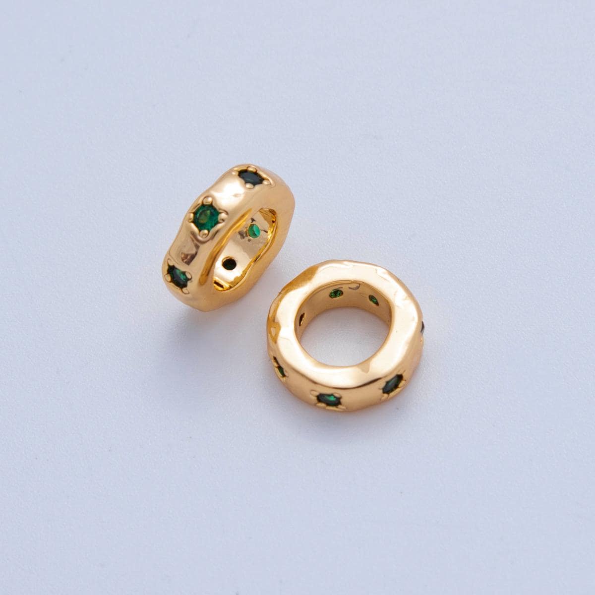 18k gold filled rondelle big hole spacer beads, large hole spacer beads sliding beads with CZ Stone for charm necklace bracelet AF-1017