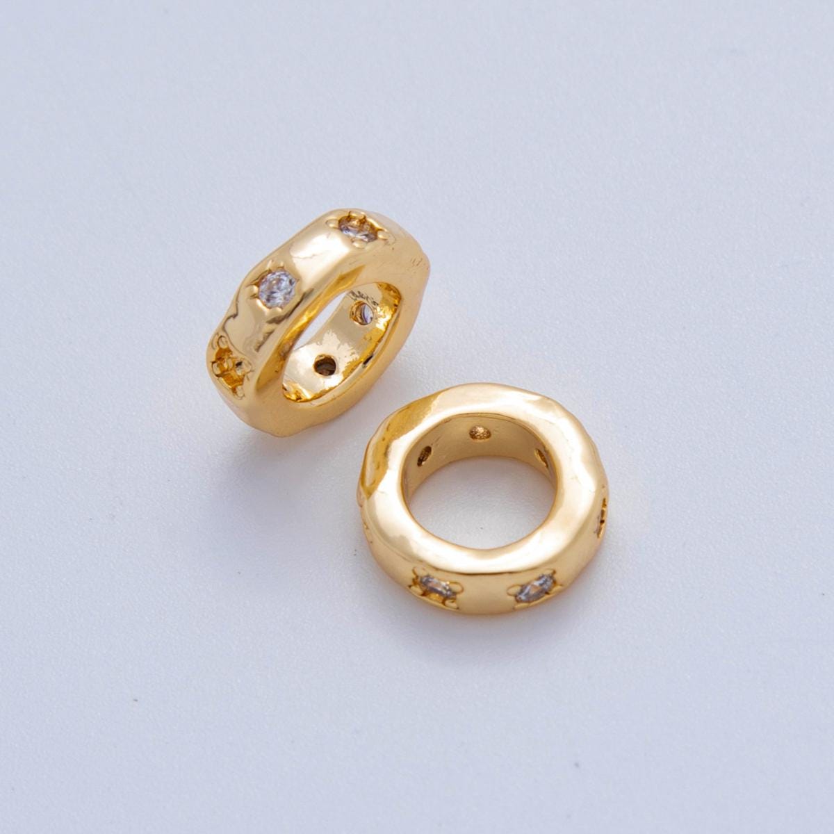 18k gold filled rondelle big hole spacer beads, large hole spacer beads sliding beads with CZ Stone for charm necklace bracelet AF-1017