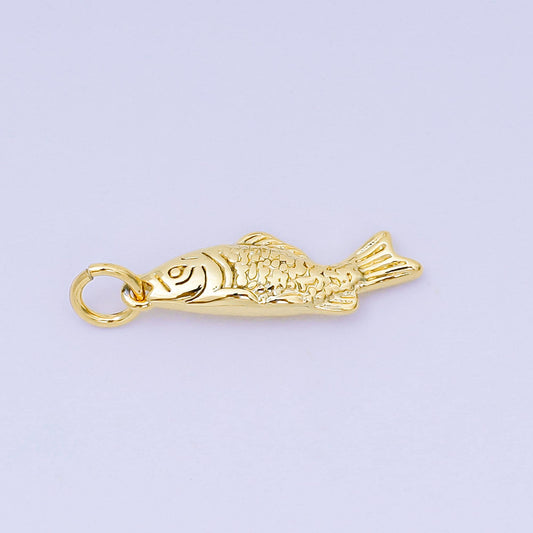 Gold Sardine Charm 24K Gold Filled Fisher man Pendant Animal Fish Bracelet Necklace for DIY Jewelry Making Supply AJ-381