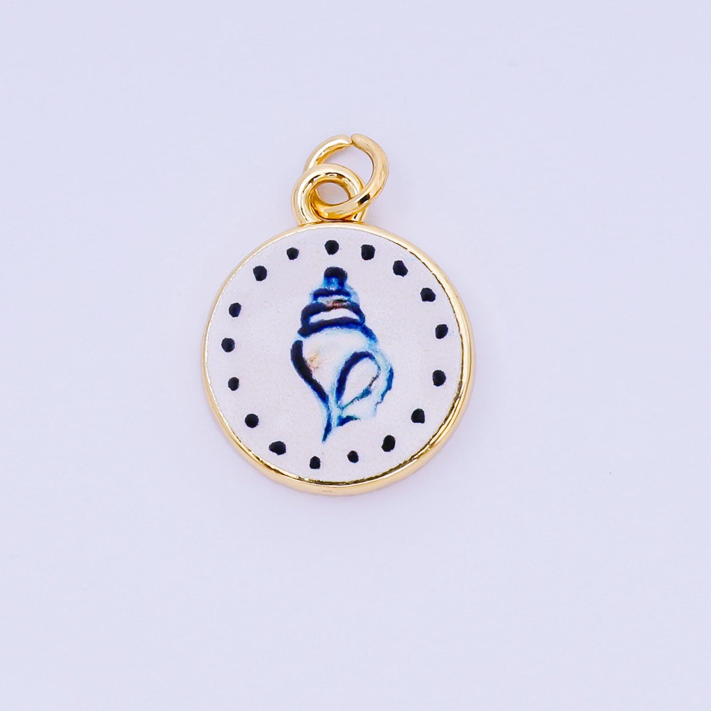 Double Sided Gold Filled Enamel Charms Hand Painted Round Pendant Charms with Hearts, Crab, Shell, Palm Tree, Bow & Fruit Design AJ-515
