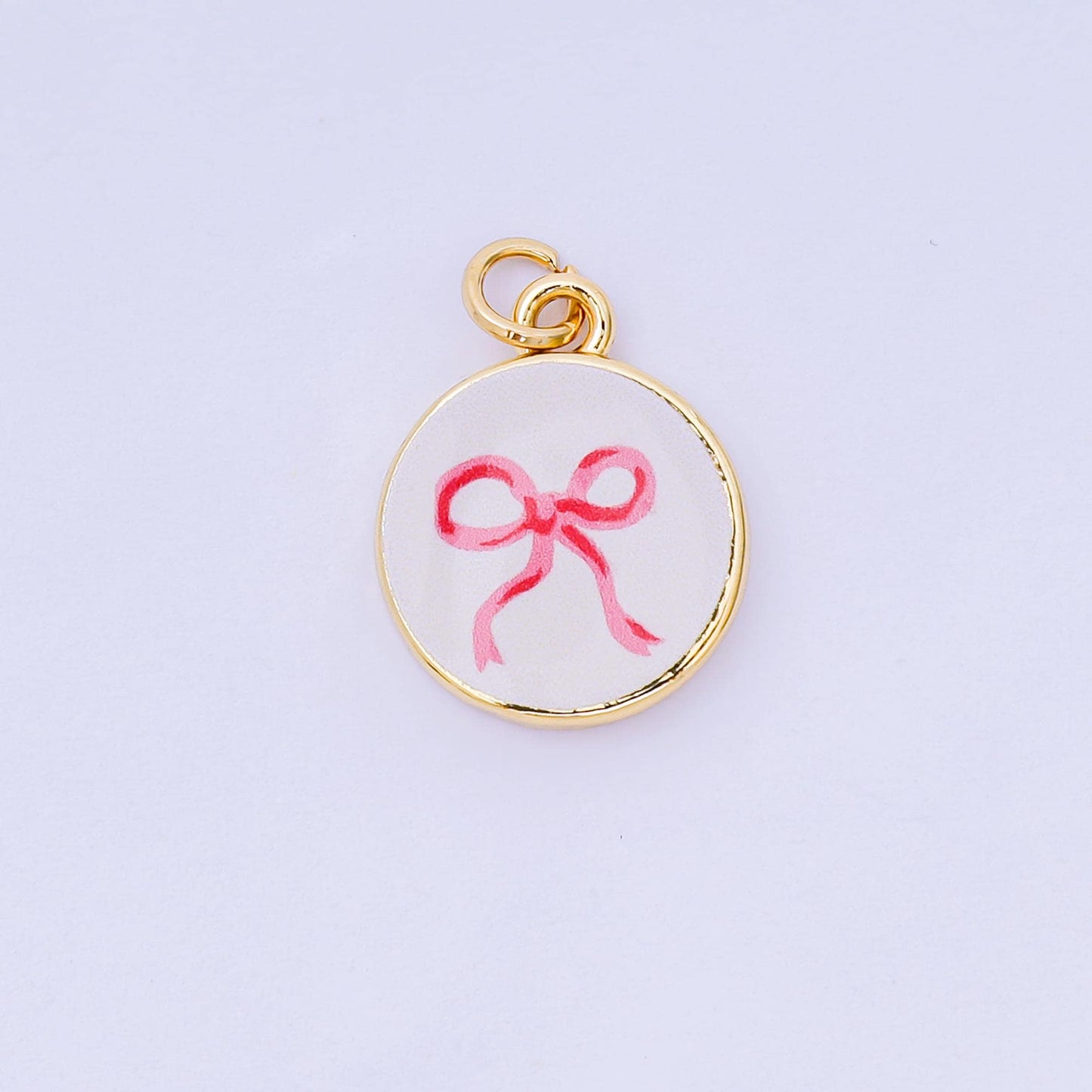 Double Sided Gold Filled Enamel Charms Hand Painted Round Pendant Charms with Hearts, Crab, Shell, Palm Tree, Bow & Fruit Design AJ-515