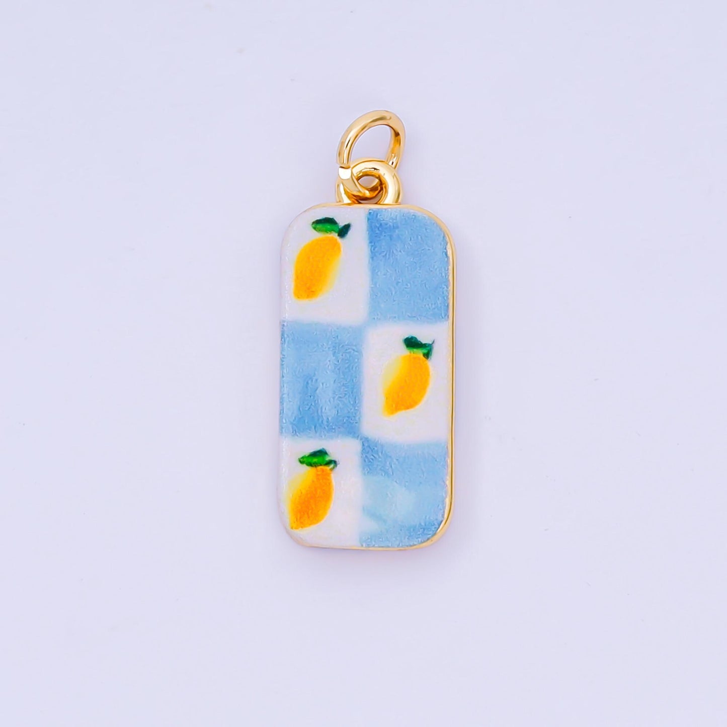 Mini Pastel Blue enamel Lemon Painting Italian Amalfi Coast Inspired Jewelry fruit 24k gold filled charm | AJ-256