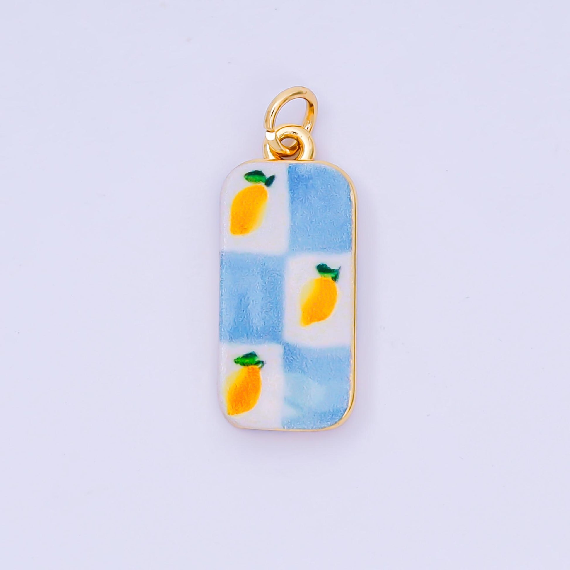 Mini Pastel Blue enamel Lemon Painting Italian Amalfi Coast Inspired Jewelry fruit 24k gold filled charm | AJ-256