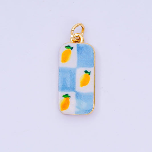 Mini Pastel Blue enamel Lemon Painting Italian Amalfi Coast Inspired Jewelry fruit 24k gold filled charm | AJ-256