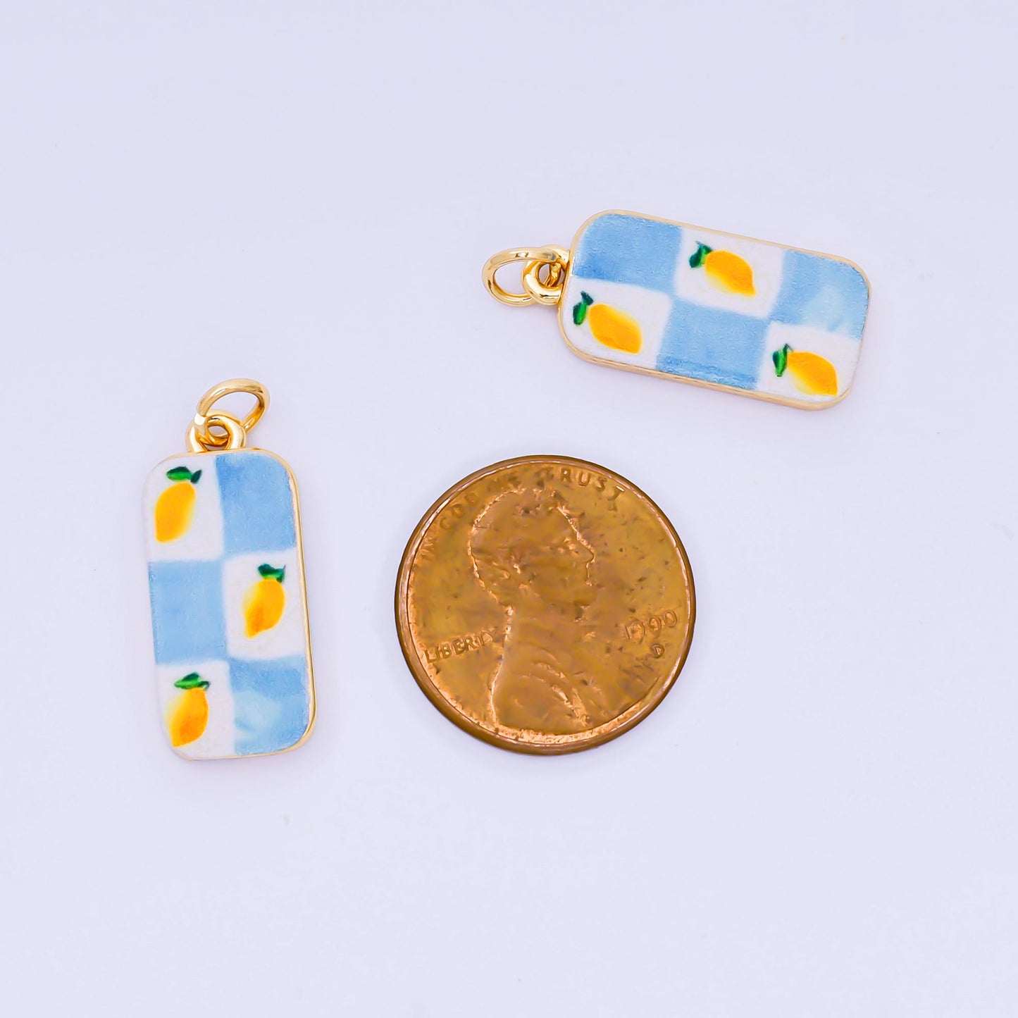 Mini Pastel Blue enamel Lemon Painting Italian Amalfi Coast Inspired Jewelry fruit 24k gold filled charm | AJ-256