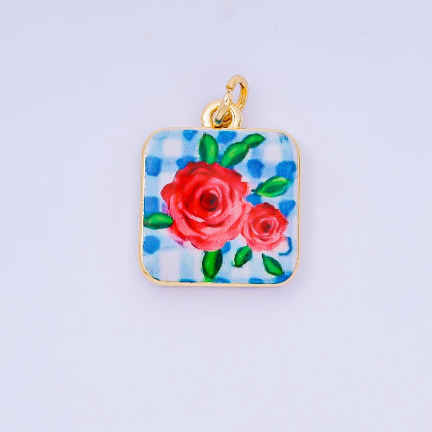 Mini Blue enamel Flower Mediterranean Ceramic Tiles Inspired Romantic Floral 24k gold filled charm | AJ-518