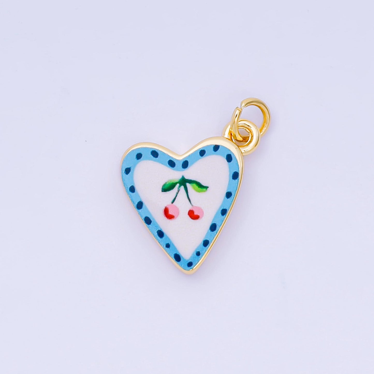 Heart Charms – Hand Painted Enamel Heart Pendants with Cherry & Rose Design, Italian Folk Art Inspired Jewelry Making Supplies AJ-516