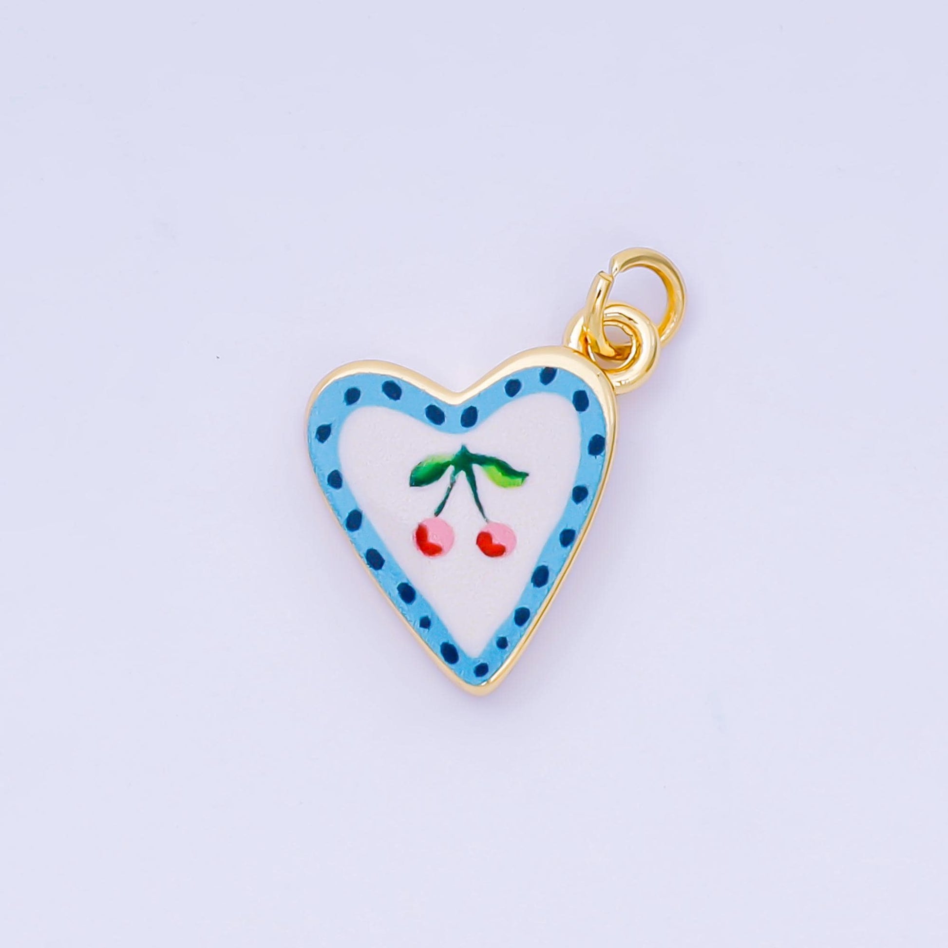 Heart Charms – Hand Painted Enamel Heart Pendants with Cherry & Rose Design, Italian Folk Art Inspired Jewelry Making Supplies AJ-516