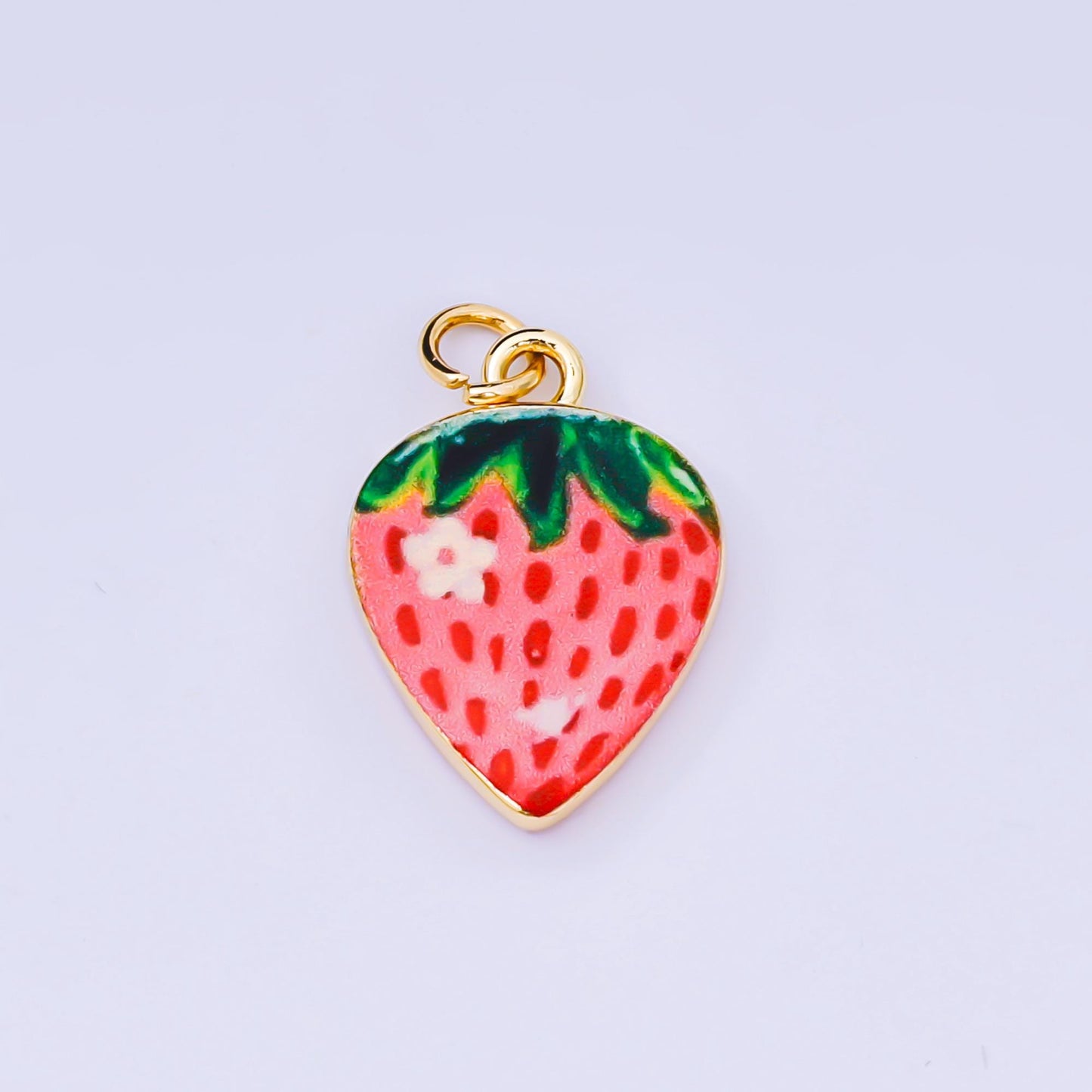 Strawberry Charms – Hand Painted Enamel Fruit Pendants Foodies Summer Inspired Jewelry Making Supplies AJ-512