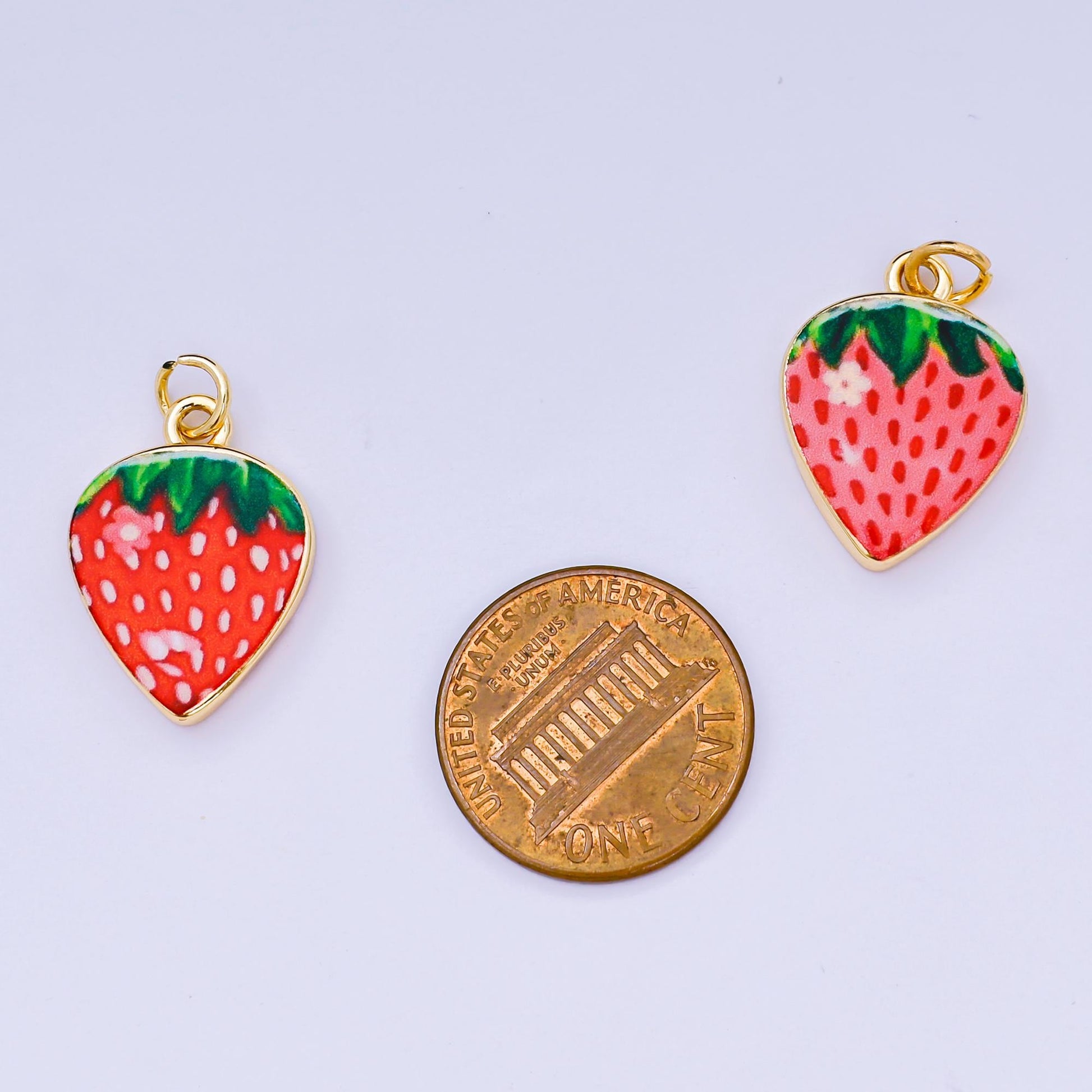 Strawberry Charms – Hand Painted Enamel Fruit Pendants Foodies Summer Inspired Jewelry Making Supplies AJ-512