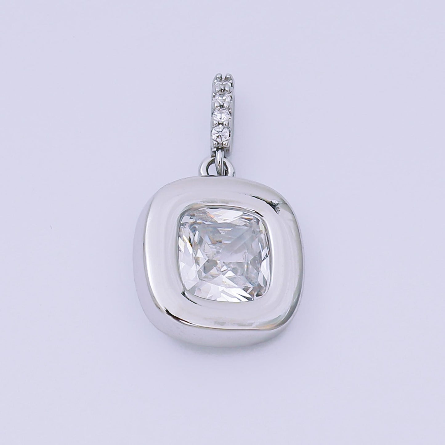 Gold & Silver Cushion Cut Crystal Charms – Square Pendant with CZ Accents, Modern Elegant Jewelry Making Supplies AH-527