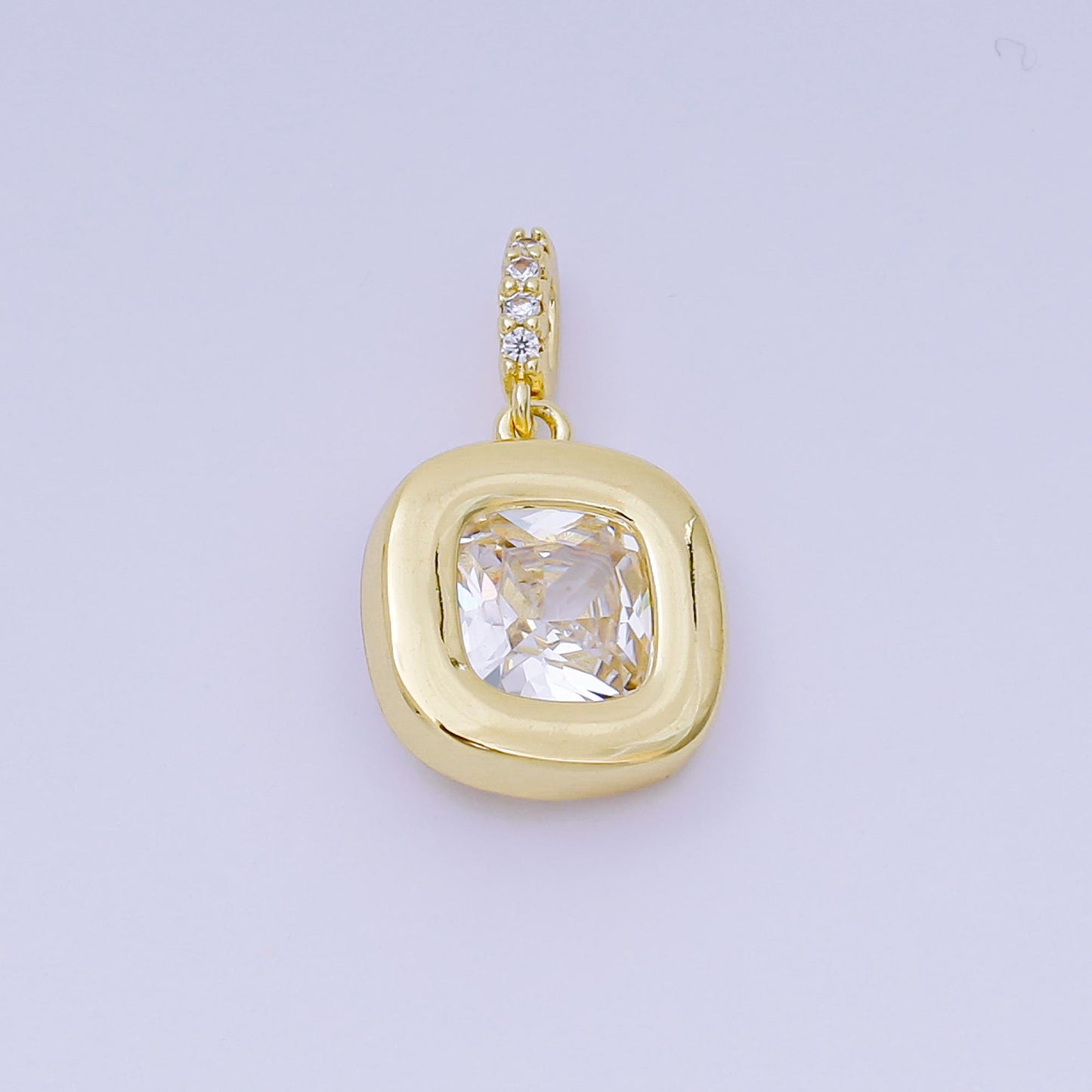 Gold & Silver Cushion Cut Crystal Charms – Square Pendant with CZ Accents, Modern Elegant Jewelry Making Supplies AH-527