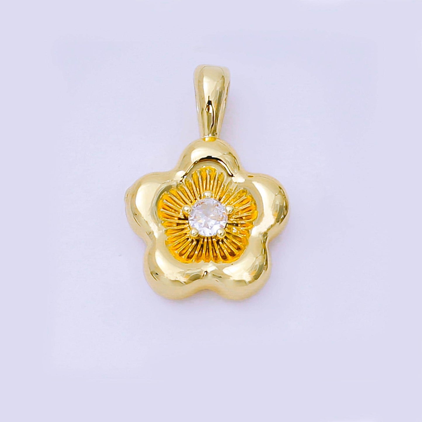 Dainty Puffy gold daisy flower pendant, 24k gold Filled minimalistic floral Silver charm | AH-526