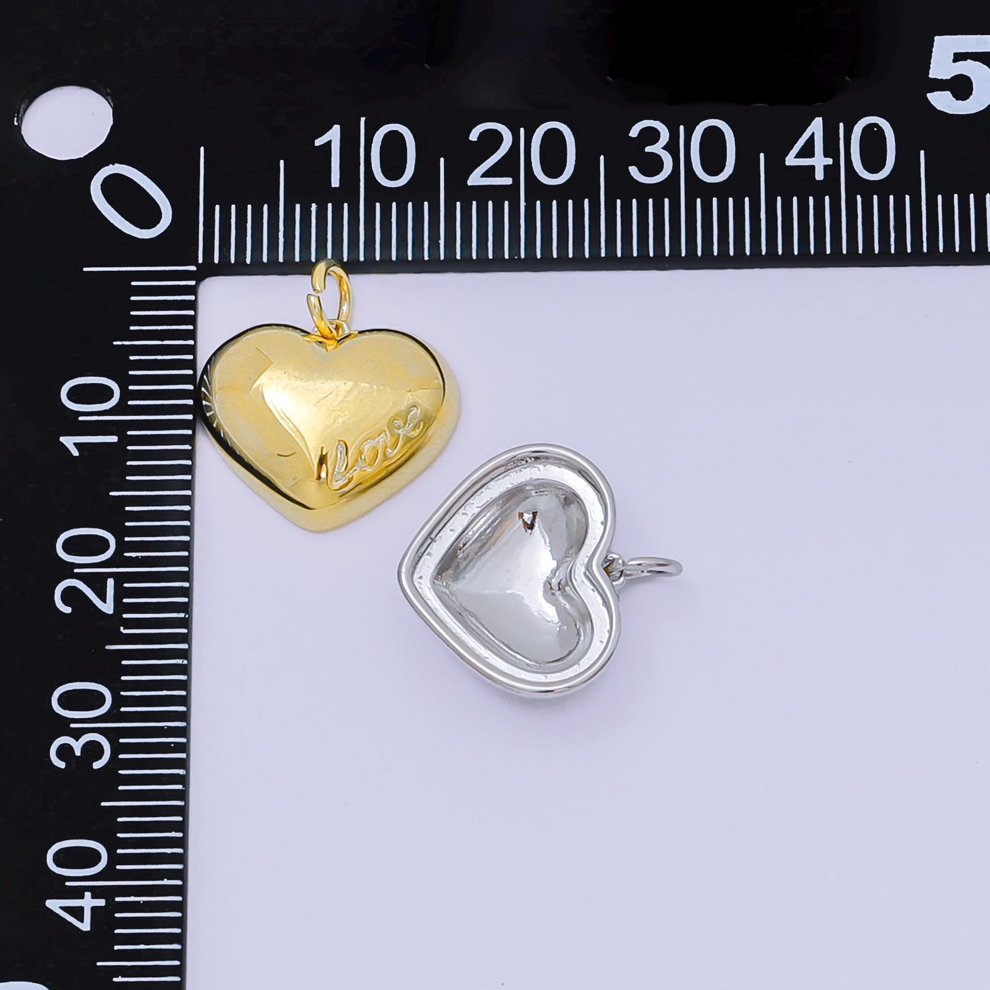 24k Gold Filled "Love" Cursive Script Chubby Heart Charm in Gold & Silver | M-570