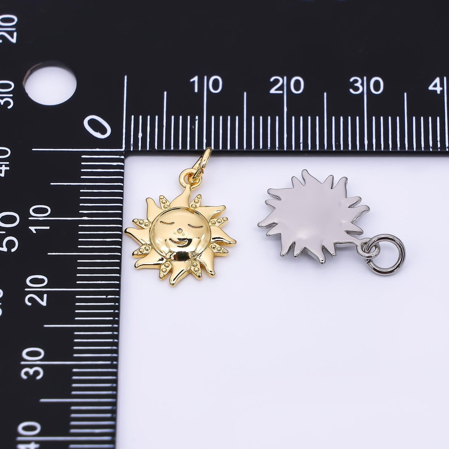 24K Gold Filled 16mm Face Sun Charm in Gold & Silver | M-674