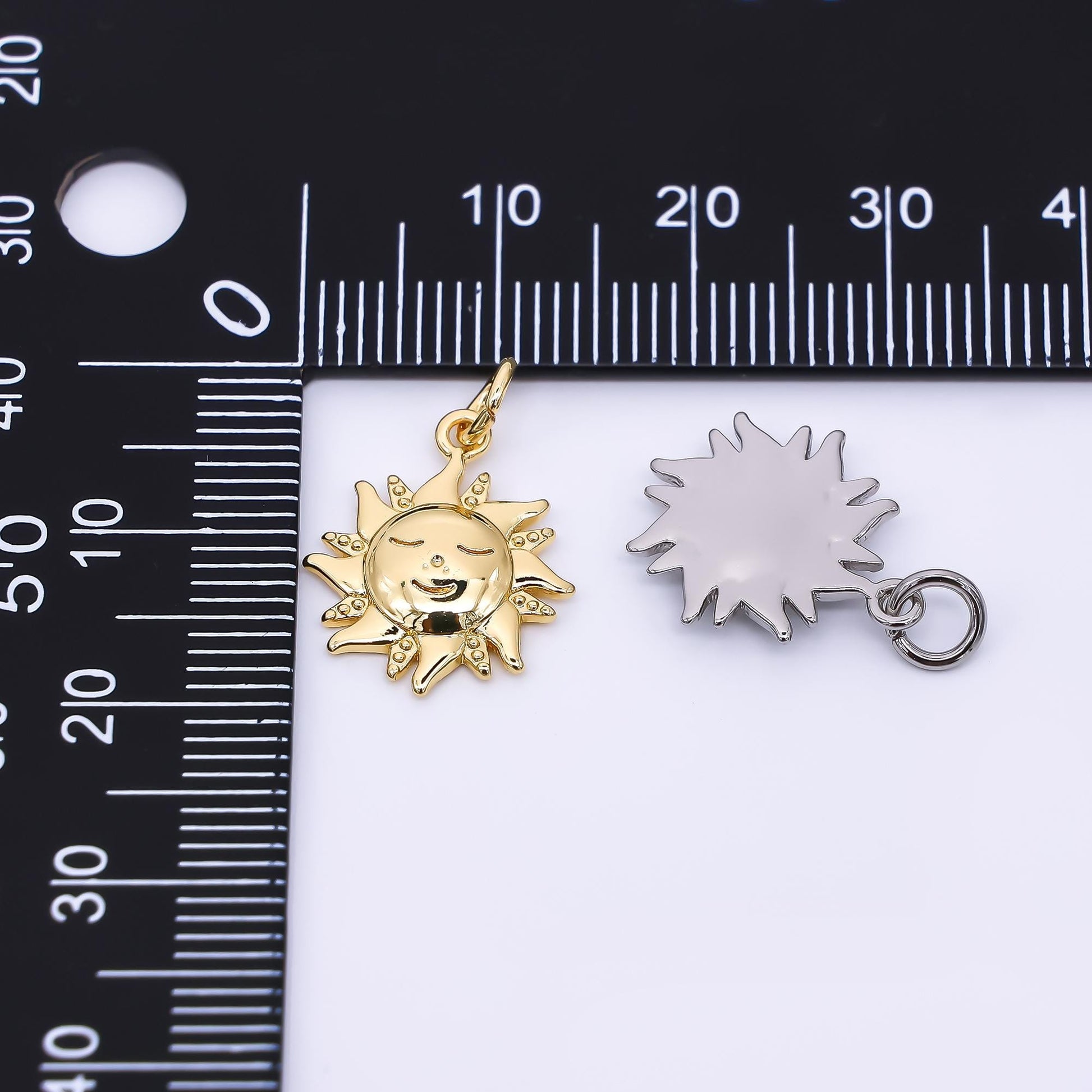 24K Gold Filled 16mm Face Sun Charm in Gold & Silver | M-674