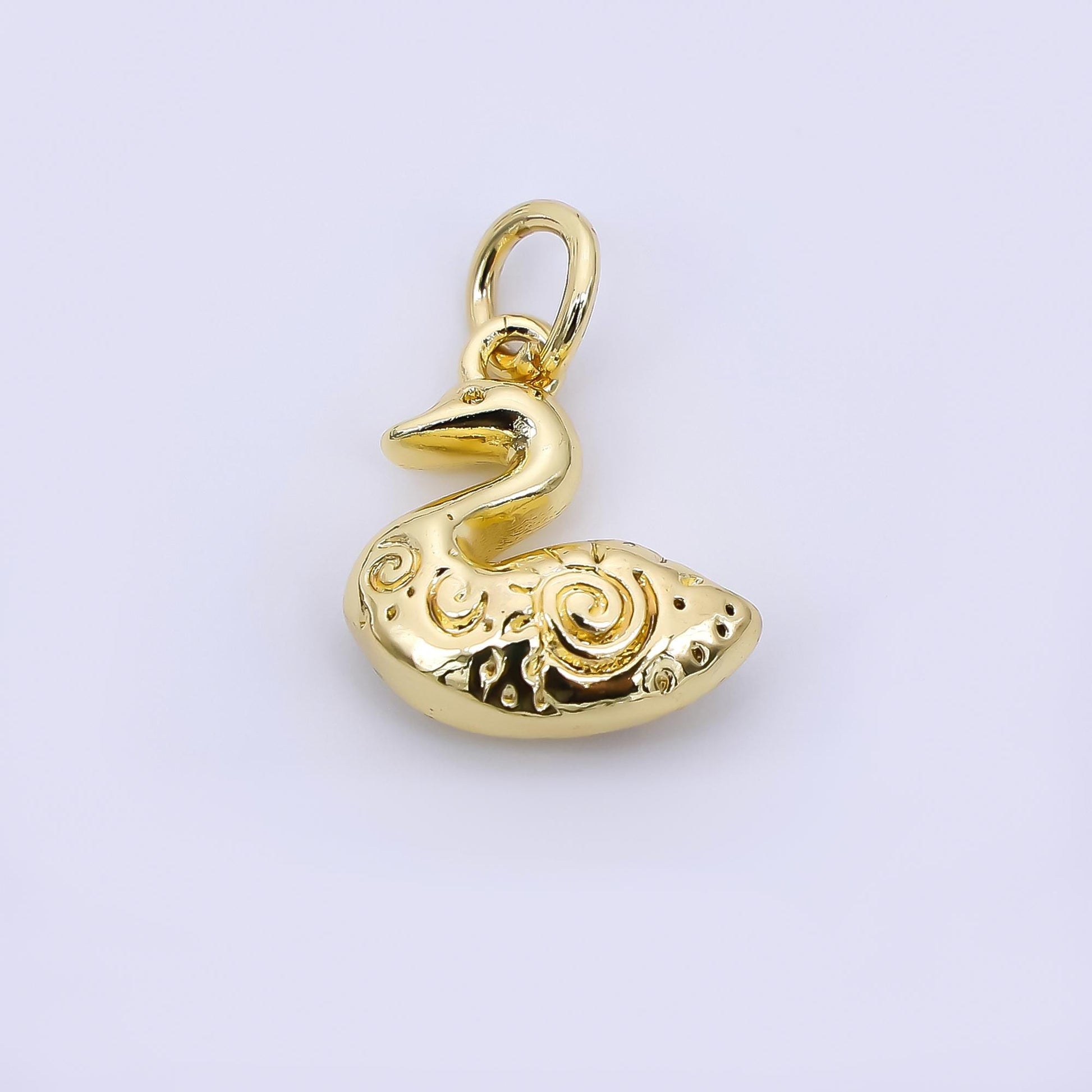 24K Gold Filled 13mm Patterned Duck Swan Animal Charm | D-519