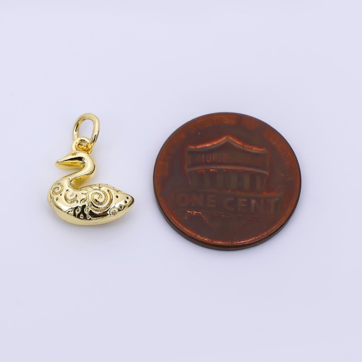 24K Gold Filled 13mm Patterned Duck Swan Animal Charm | D-519