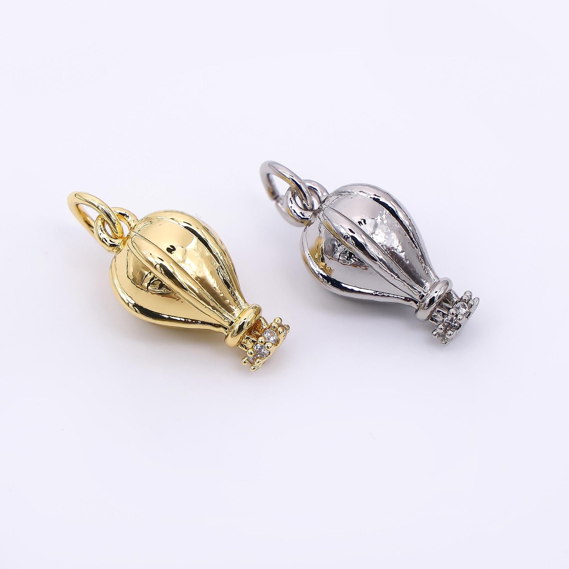 24K Gold Filled 15mm Micro Paved CZ Hot Air Balloon Charm in Gold & Silver | M-748