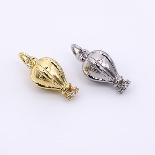24K Gold Filled 15mm Micro Paved CZ Hot Air Balloon Charm in Gold & Silver | M-748