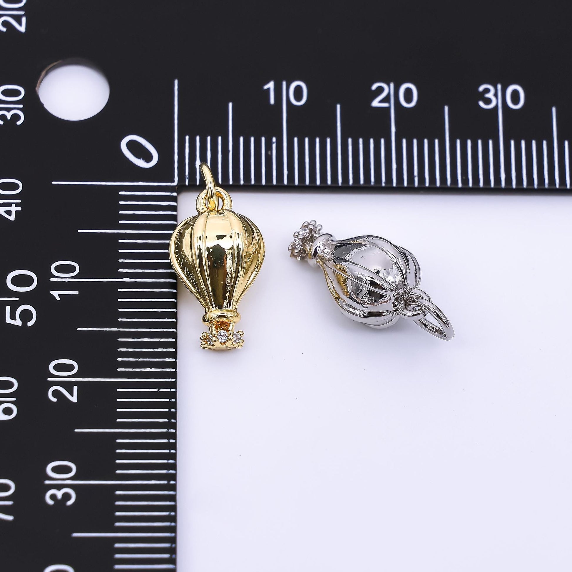 24K Gold Filled 15mm Micro Paved CZ Hot Air Balloon Charm in Gold & Silver | M-748