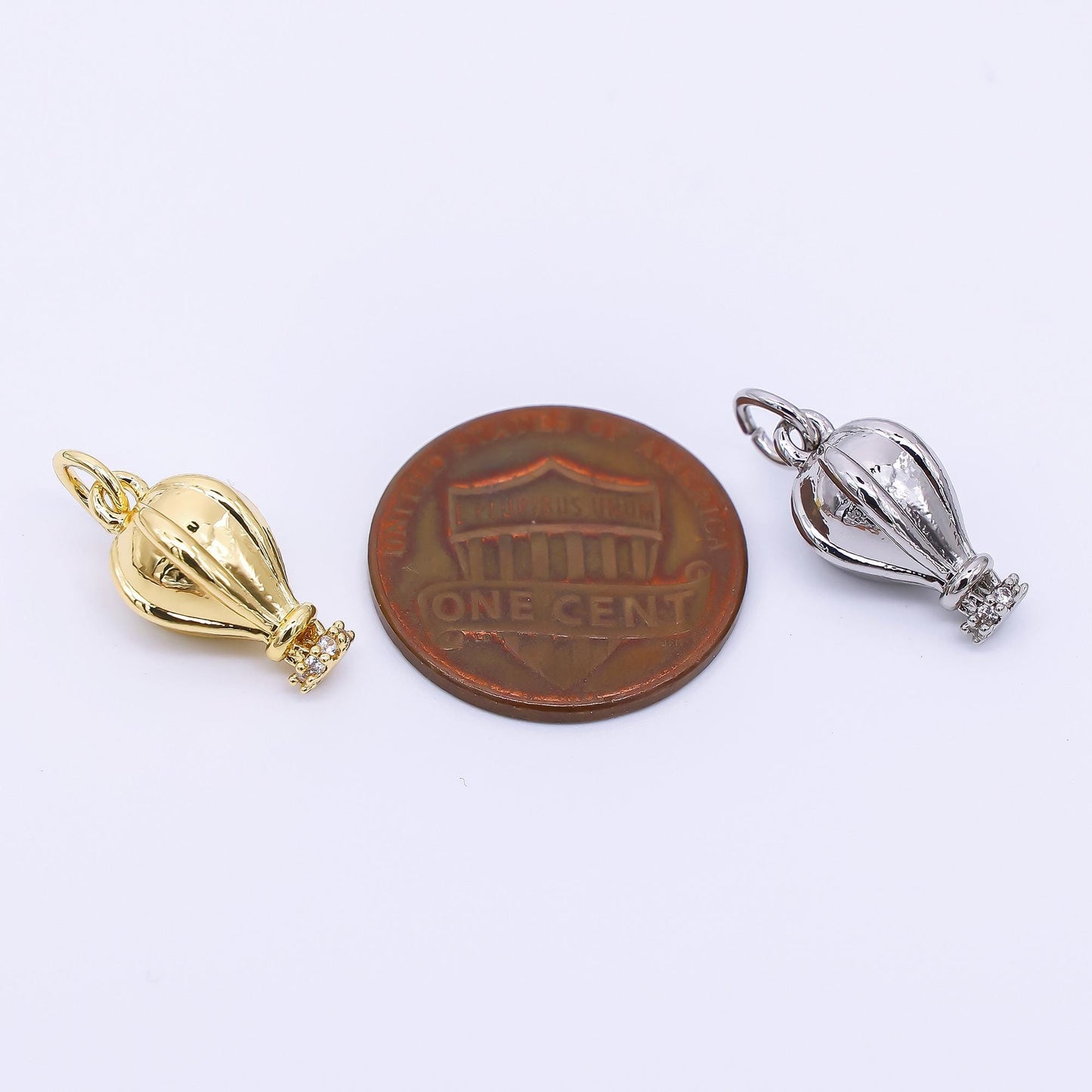 24K Gold Filled 15mm Micro Paved CZ Hot Air Balloon Charm in Gold & Silver | M-748