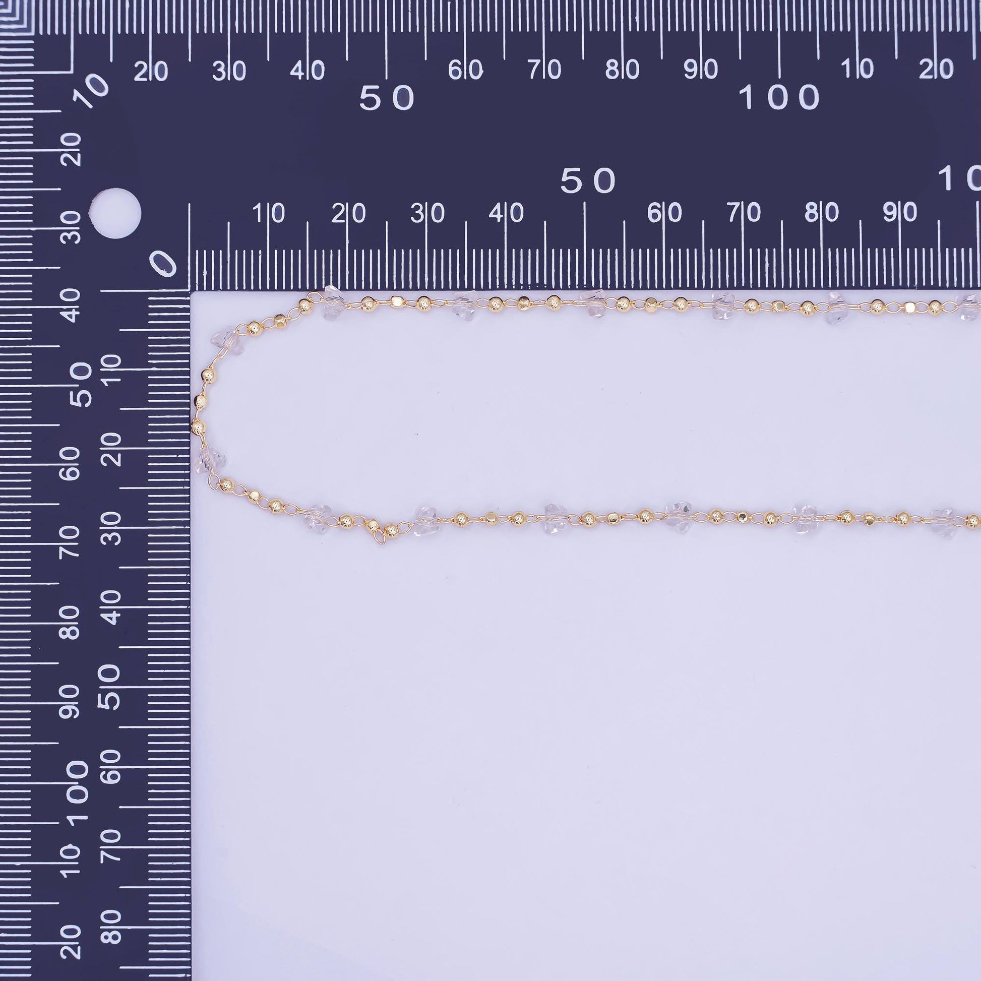 24K Gold Filled Clear Crystal Beaded Chain Link Unfinished Chain by Yard | Roll-1657