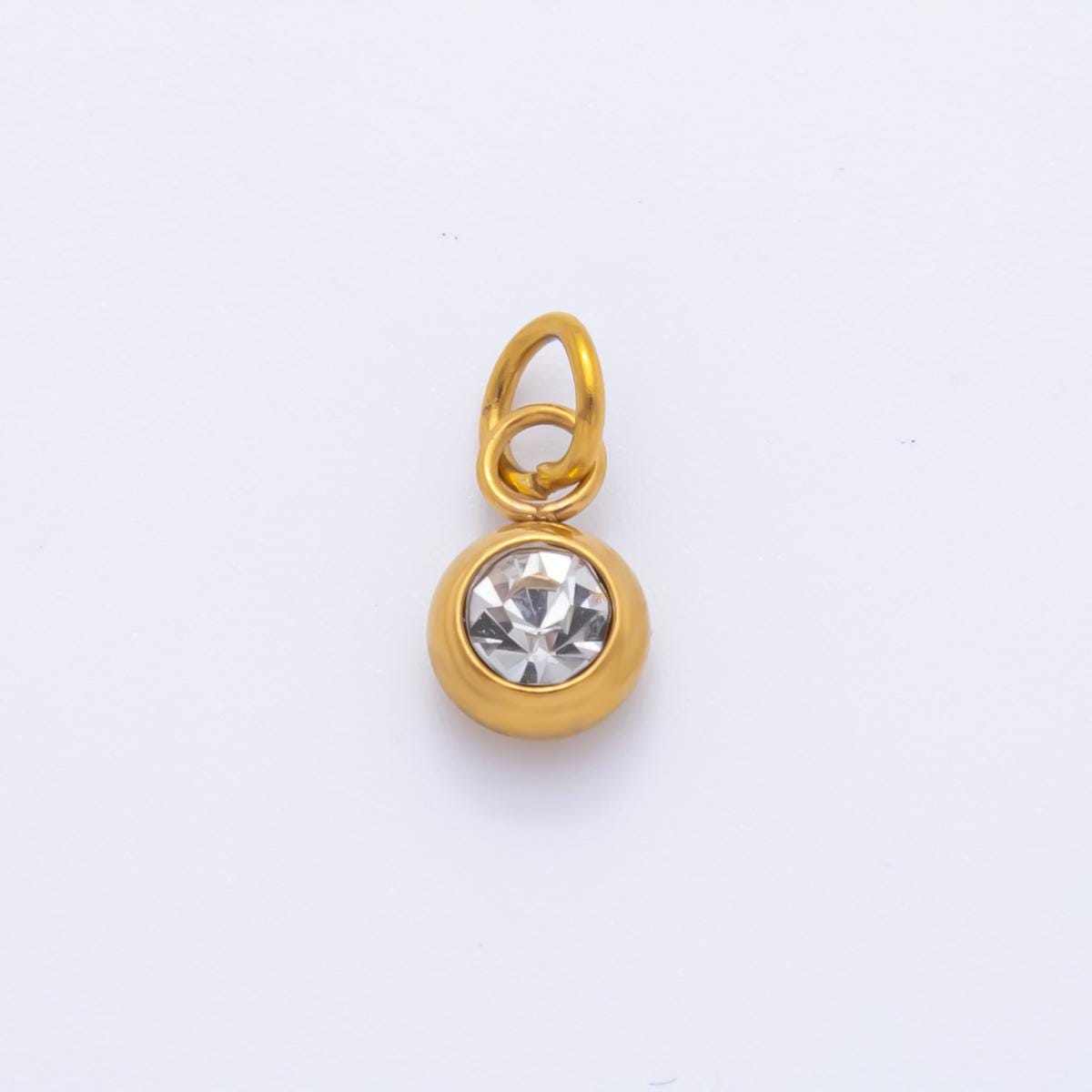 Mini PVD Gold Stainless Steel Tiny Round Crystal Bezel Cut Charm Minimalist Jewelry Making Supply | AH-900